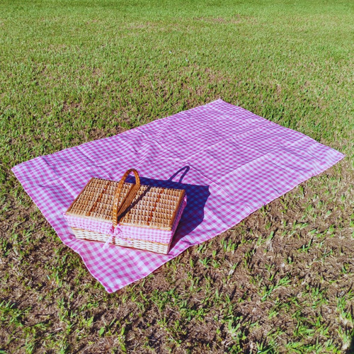 Cesta Piquenique De Vime Grande Gg 56cm Com Toalha E Forro