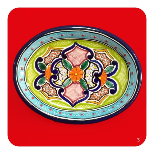 Imagen 3 de 5 de 2 Charolas Ovalada De Talavera Poblana 22x17 Cm Botanero Chr