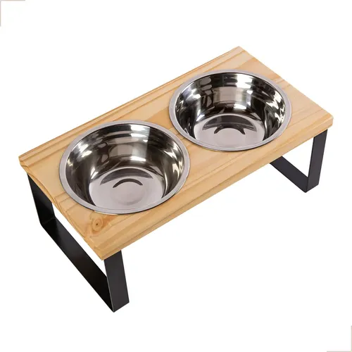 Comedouro Elevado Nala Duplo P Inox Mádela Para Cães E Gatos