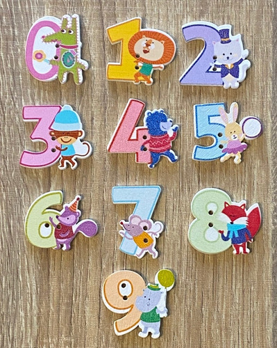 Set De Botones Madera 10 Unidades Números 0-9 Manualidades