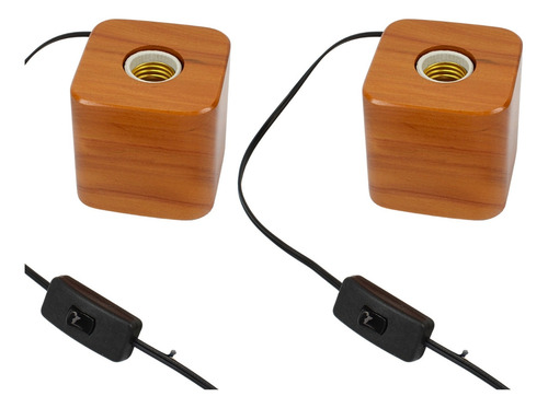 Kit 2 Abajur Luminária Mesa Madeira Maciça Decor S/lampad Cúpula Não Tem Estrutura Marrom 127/220v