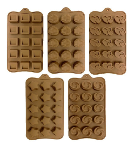 Kit Com 5 Formas Atmx Molde De Silicone Bombom Gelo Gelatina Cor Marrom