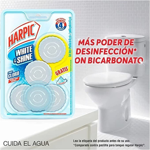 5 Pastillas Inodoro Harpic White&shine Bicarbonatode 45g C/u