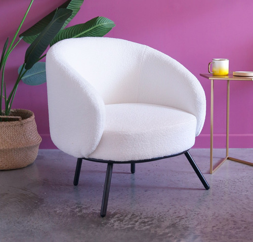 Zamibia Silla Sillón Celine Tapizado Boucle Living Moderna Estructura De La Silla Hierro Negro Pintado Al Horno Asiento Crema