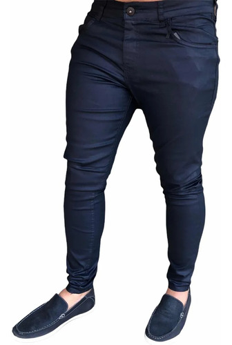 Calça Sarja Resinada Slim Masculina Azul Escuro