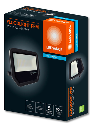 Reflector Led 50w Luz Fria 5000k Negro Blanco Frío