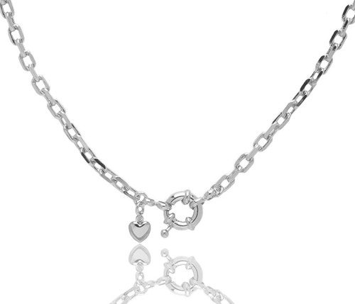 Choker Cartier Coração Fecho Boia Folheado Prata Cor Prateado