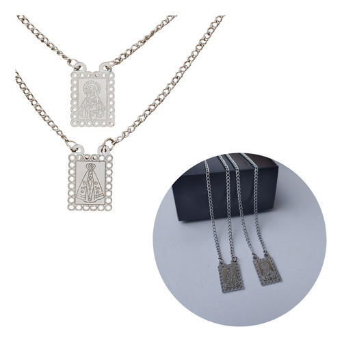 Escapulário Catolico Religioso N. Sra. Aparecida De Aço Inox Cor Prateado