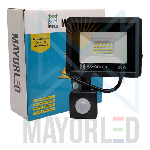 Imagen 2 de 9 de Reflector Led 20w Sensor Movimiento 220 Exterior Ip66 Blanco
