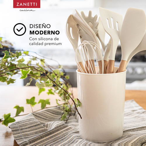 Utensilios De Cocina De Silicona Y Bambú Zanetti 12 Pz Color Blanco