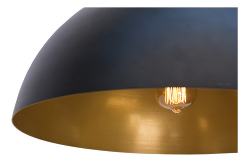 Imagem 3 de 8 de Pendente Ônix Preto E Dourado Alumínio Meia Lua Esfera 43cm