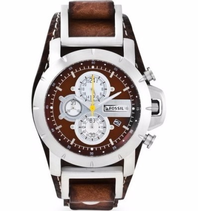 Reloj Fossil Mod. Jr1157 Plateado Correa Cafe Para Hombre