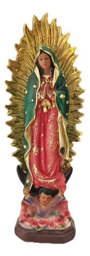 Hermosa Figura Virgen De Guadalupe 20cm En Fina Resina Color Rojo Con Verde