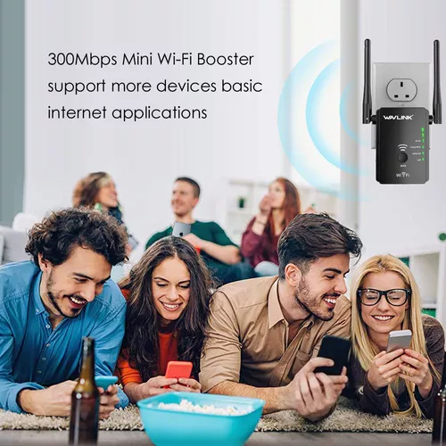 WAVLINK Extensor WiFi, extensor de alcance WiFi N300 para el hogar, banda  de 2.4 GHz con puerto Ethernet doble, antena externa y botón WPS, enchufe  de