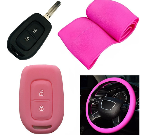 Cubre Volante + Funda Llave Silicona - Logan Duster - Rosa