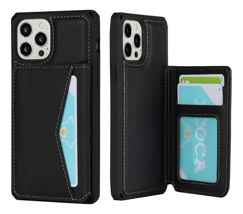 Premium Leather Kickstand Case For iPhone 12 Pro Max Wallet Case With 3 Card Holder Hand Strap Case,magnetic Durable Phone Back Cover Black