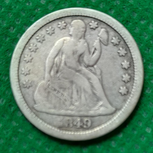 Moneda 10 Centavos De Dolar Eeuu, Plata 0.900, Año 1849, Sin