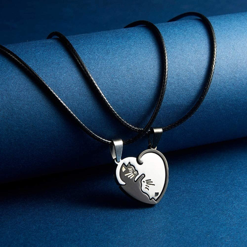 Collar Pareja Novios Gatos San Valentin Acero Inoxidable