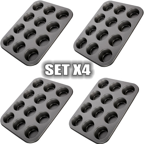 Set 4 Moldes Para 12 Muffins Magdalenas O Cupcakes Teflonado