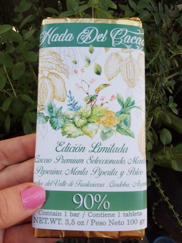Tableta Chocolate 90% Cacao Menta Peperina Poleo Traslasierr