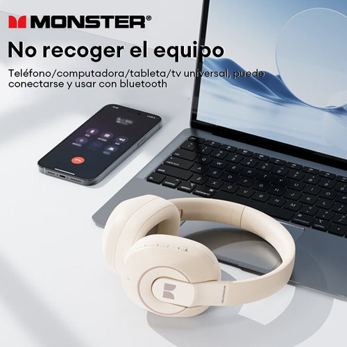 Auriculares plegables Bluetooth 5.3 Gamer Monster Xkh01, color negro, color claro, azul