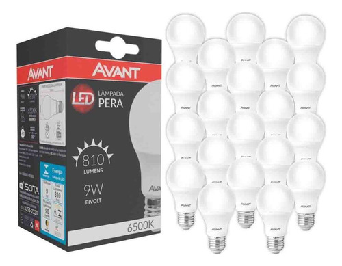 Kit 20 Lâmpadas Led Avant 9w 6500k Bivolt - Branco Frio