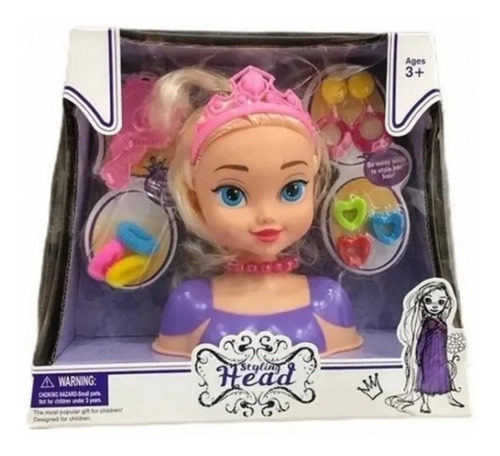 Imagen 1 de 3 de Muñeca Cabeza Princesa Para Peinar Juguete Peluqueria Nena