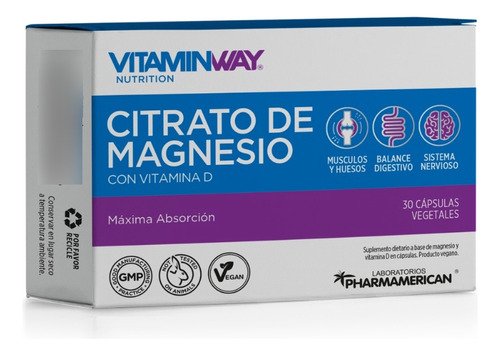 Citrato De Magnesio Estuche 30 Cápsulas Vitamin Way + Vit. D