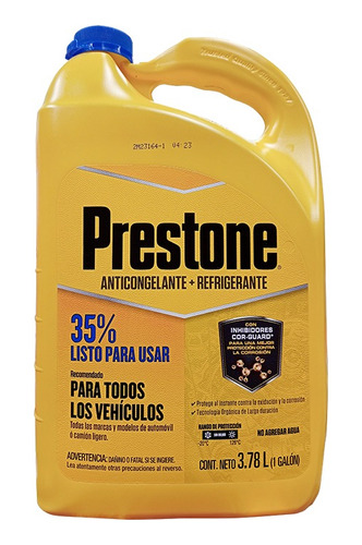 Anticongelante Amarillo Prestone Galón Listo Para Usar 35