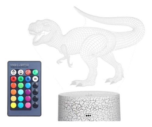 Luz Nocturna Led Rgb Dinosaurio 3d Control Remoto Color de la estructura Blanca Color de la pantalla Dino 3