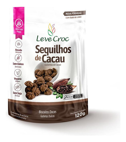 Kit 6x: Biscoito Sequilho Cacau Sem Glúten Leve Crock 120g