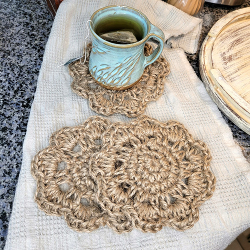 Posavasos/ Posatazas Crochet Yute X 4 Unidades Mandala Marrón Claro