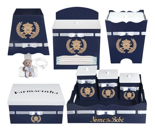 Kit Higiene Bebe Madeira Mdf Urso Rei Ramo Personalizado