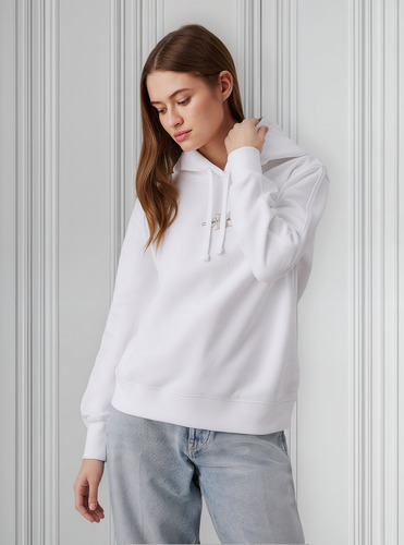 Polerón Mujer Felpa Bordado Blanco Calvin Klein