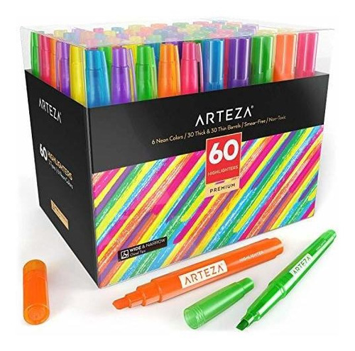 Arteza Highlighters - Juego De 60 Rotuladores De Colores, Pu