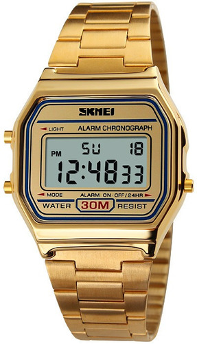 Reloj Dorado Correa Metal Skmei Digital Resiste 30 Metros