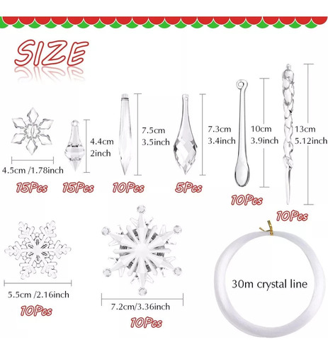 85 Piezas De Adornos De Copos De Nieve Acrílicos For Decora