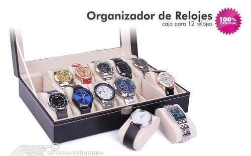 ¡ Estuche De Lujo Caja Organizadora Para 12 Relojes Negro !!