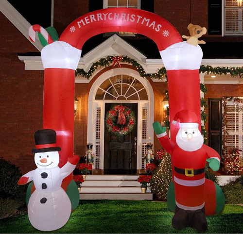 Arco Inflable Led Gigante 2.7mts Santa Claus Y Muñeco Nieve