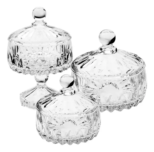comprar Kit Potiche Decorativo Bomboniere Pote Vidro Tampa Baleiro