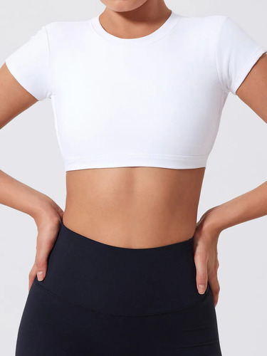 Ydjs Licra Playera Crop Top Deportivo Casual Blusa Mujer