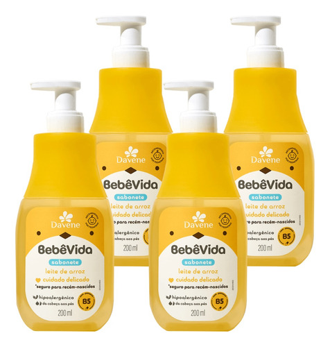 4un Sabonete Liquido Bebe Vida Leite De Arroz 200ml Davene