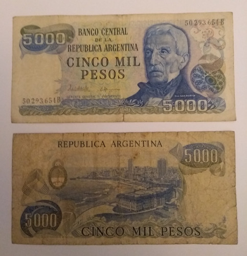 Billetes (2) Argentina 5000 Pesos Ley 18188 Serie B 