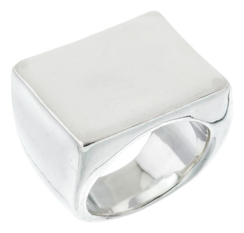 Anillo Inflado Plata 925 Sello Liso Rectangular Grande