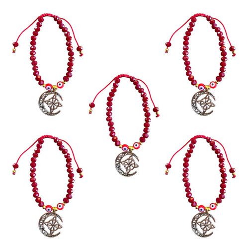 Paquete De 5 Pulseras Nudo De Bruja Con Luna (hécate) Rojo-ojo Turco