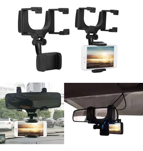 Soporte Para Celular Para Auto Espejo Retrovisor Montaje Seguro Y Ajustable Para Una Visibiiidad Óptima Mientras Conduces