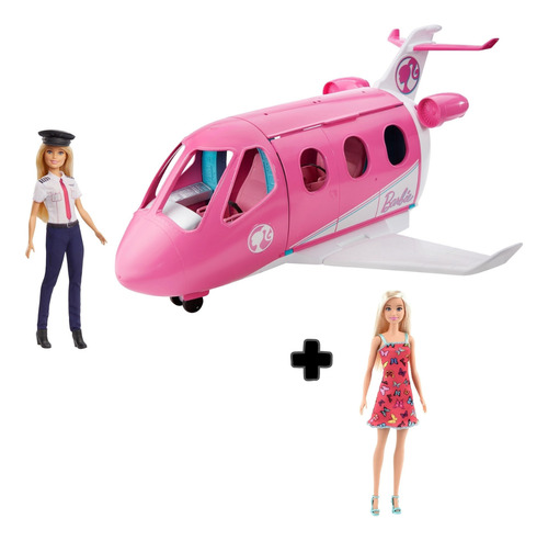 Avión De Barbie Con Piloto + Muñeca Barbie Básica - Gjb33