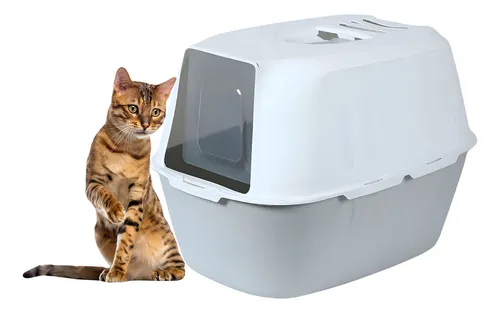 Arenero Cerrado Para Gato Cúpula Sanitaria Perro Color Gris Blanco Xl Caja Sanitaria Grande