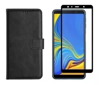 Kit Capa Case Carteira Flip P/ Galaxy A7 2018 + Pelicula