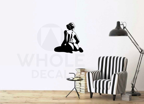 Vinilo De Pared Mujer De Espaldas Sexy De Rodillas Decal Negro